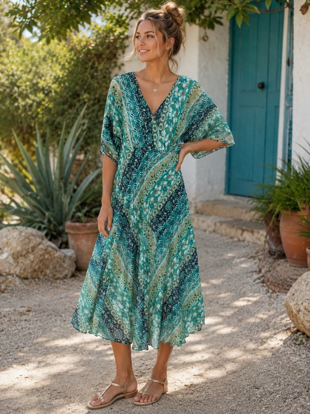 Lane Bryant Teal Green Patchwork Print Surplice Maxi Dress Plus Size 16